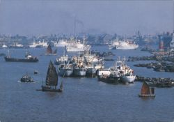 Shanghai Harbour with Ships and Traditional Boats Postcard
