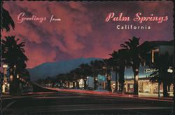 Picturesque Palm Canyon Drive at Night - Palm Springs, CA Postcard