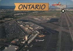 Ontario Airport with Cartoon Airplane Banner Postcard