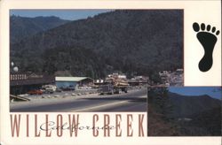 Logging Truck and Town in Willow Creek, California Postcard