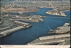 Aerial View of Los Angeles Harbor with Vincent Thomas Bridge Postcard