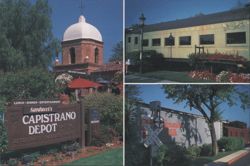 San Juan Capistrano Train Depot and Mission Bell Tower Postcard
