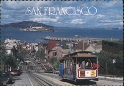 San Francisco Cable Car Descending Hyde Street with Alcatraz Postcard