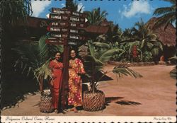 Two Women at Polynesian Cultural Center Sign Post Postcard