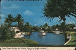 Ocean-Going Pleasure and Fishing Boats in a Florida Backyard Postcard