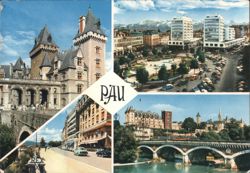 Pau Castle, Place Clémenceau, Boulevard & Gave River Postcard