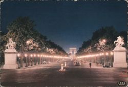 Champs-Élysées at Night, Paris Postcard