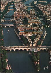Aerial View of Ile de la Cité, Seine River, and Paris Landmarks Postcard