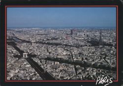 Aerial View of Paris with Arc de Triomphe and Eiffel Tower Postcard