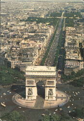 Arc de Triomphe and Champs-Élysées, Aerial View Postcard
