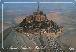 Mont-Saint-Michel Aerial View with Beach and Causeway Postcard