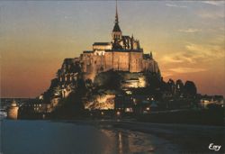 Mont-Saint-Michel Abbey Illuminated at Dusk Postcard