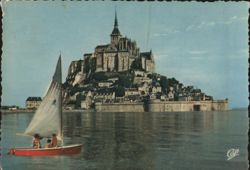 Mont Saint-Michel East Side at High Tide with Sailboat Postcard