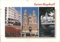 Saint-Raphaël - City Center, Cathedral, and Fountain Postcard