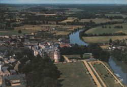 Château du Lude Aerial View, Francis I Facade, Loir River Postcard