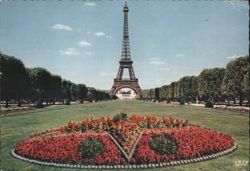 Eiffel Tower and Flower Gardens, Paris Postcard