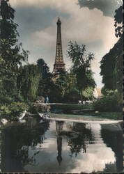 Eiffel Tower with Reflection in Pond, Paris Postcard