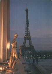 Eiffel Tower and Statues from Palais de Chaillot Terraces Postcard