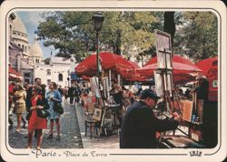 Place du Tertre Artists with Sacré-Cœur in Montmartre, Paris Postcard