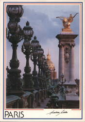 Pont Alexandre III, Ornate Streetlights and Golden Statue Postcard
