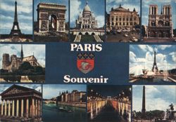 Paris Souvenir: Eiffel Tower, Arc de Triomphe, Sacré-Cœur Postcard
