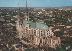 Chartres Cathedral Aerial View with Two Spires Postcard