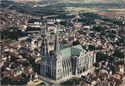 Chartres Cathedral and City Aerial View Postcard