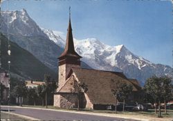 Church of Les Praz and Mont-Blanc Massif, Chamonix Postcard