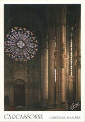 Carcassonne Cathédrale St-Nazaire Interior with Rose Window Postcard