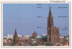 Strasbourg Cathedral with Height and Step Measurements Postcard