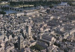 Aerial View of Tours with Stone Bridge, Library, and St-Martin Basilica Postcard