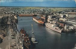 Aerial View of Shipyards and Port with Ships Postcard