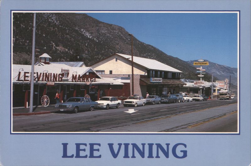 Lee Vining Market & Street Scene with Sierra Nevada Mountains California