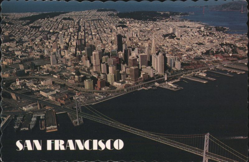 San Francisco Aerial View, Bay Bridge and Golden Gate Bridge California