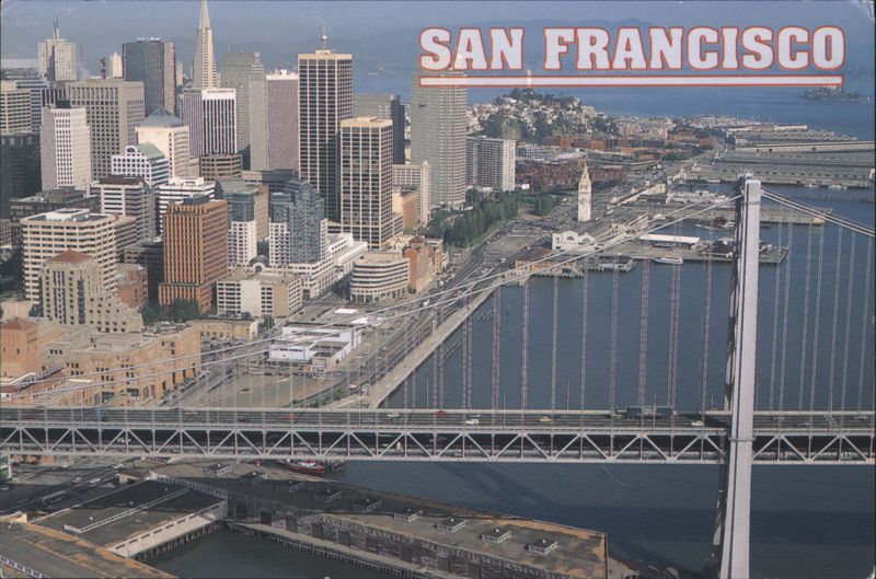 San Francisco Aerial View of Bay Bridge and Financial District California