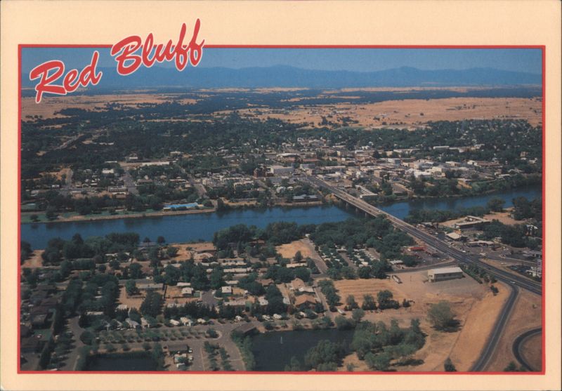 Red Bluff Aerial View with Sacramento River & Bridge California