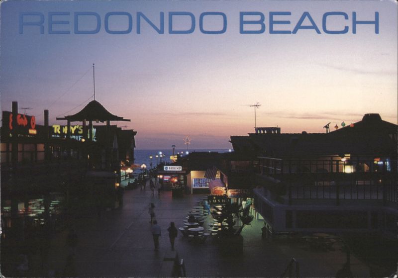 Redondo Beach Pier at Sunset with People and Buildings California