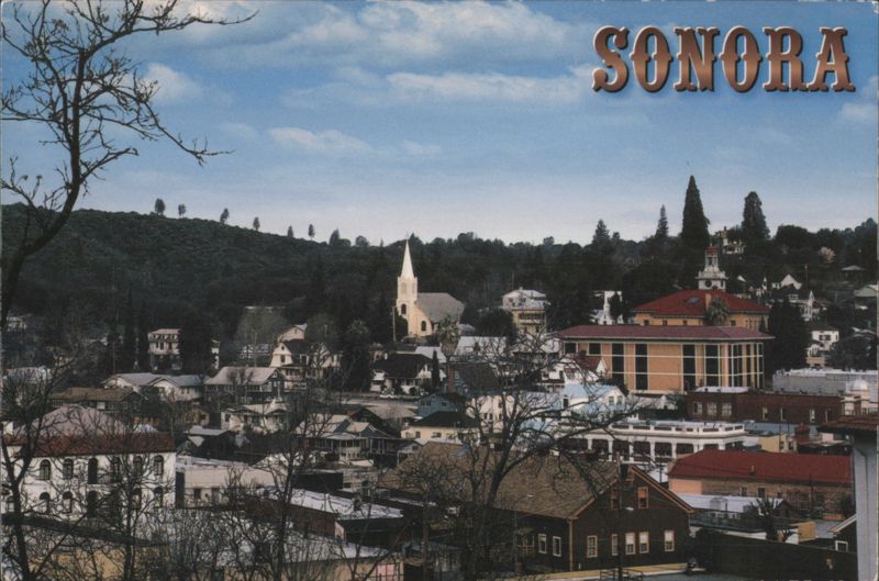 Panoramic View of Sonora with Church Steeple California