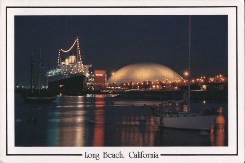 Queen Mary and Spruce Goose Dome at Night, Long Beach California