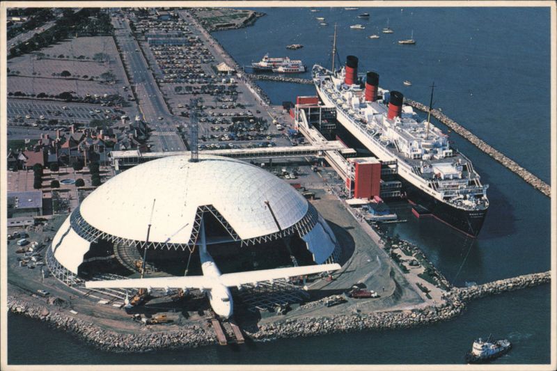 Spruce Goose Dome & Queen Mary in Long Beach Harbor California