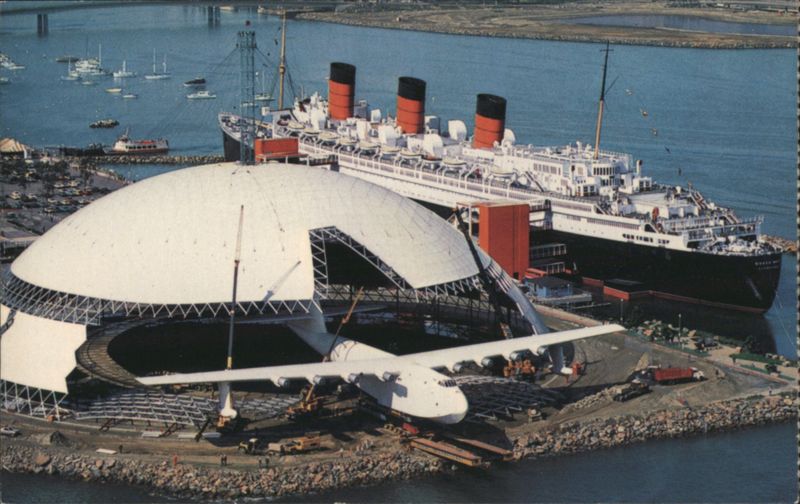 Spruce Goose Moves into Dome by Queen Mary, Long Beach, 1982 California