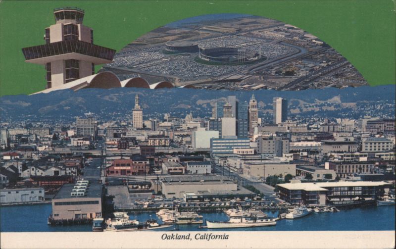 Oakland Montage: Airport Tower, Stadium & Downtown Waterfront California