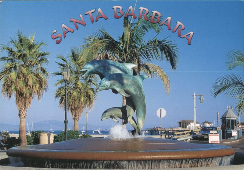 Dolphin Fountain at Stearns Wharf Entrance, Santa Barbara California