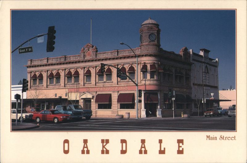 Sacramento Savings Building and Clock Tower on Main Street, Oakdale California