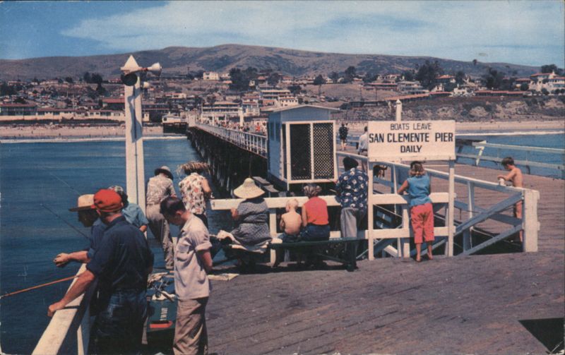 San Clemente Pier, People Fishing and Boating Sign California