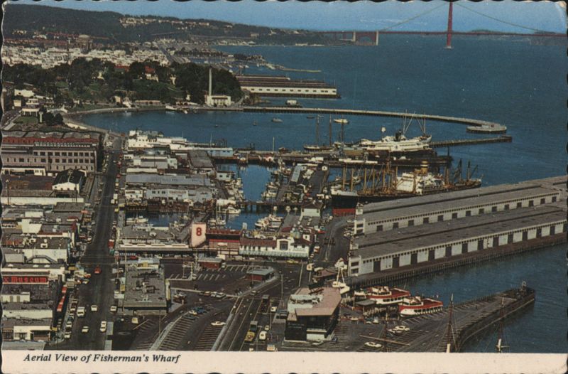 Aerial View of Fisherman's Wharf, Golden Gate Bridge San Francisco California