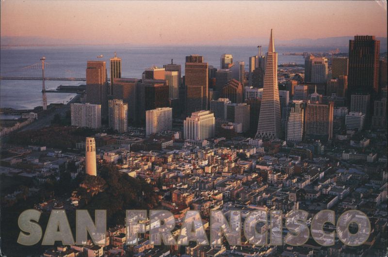 San Francisco Cityscape from Above, Coit Tower Foreground California