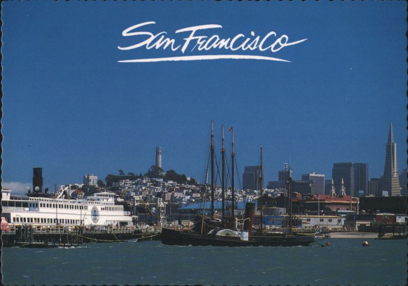San Francisco Skyline with Historic Ships and Coit Tower California