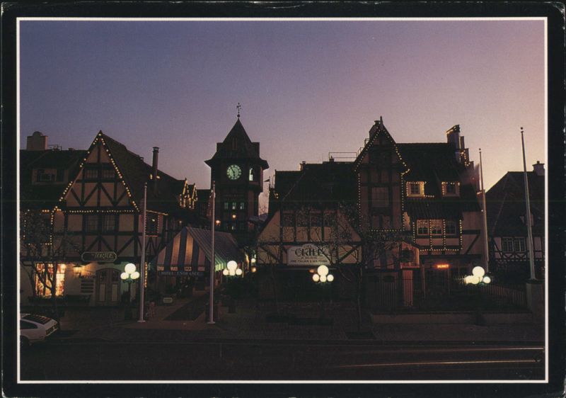Tivoli Square, Solvang, CA: Half-Timbered Buildings at Dusk California