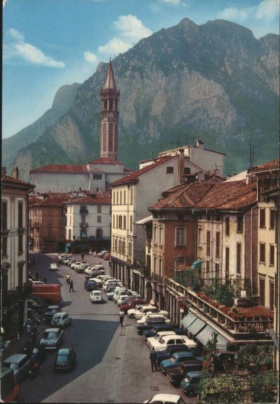 Lecco, Piazza XX Settembre with Mountain Landscape Italy